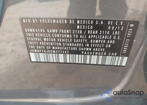 2013 Volkswagen Jetta 2.5L Se from USA, damaged, VIN 3VWBP7AJ8DM377342
